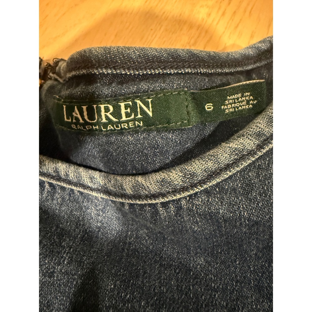Lauren Ralph Lauren Denim Bell Sleeve Shift Dress Size 6 Boat Neck Knee Length - Picture 3 of 4